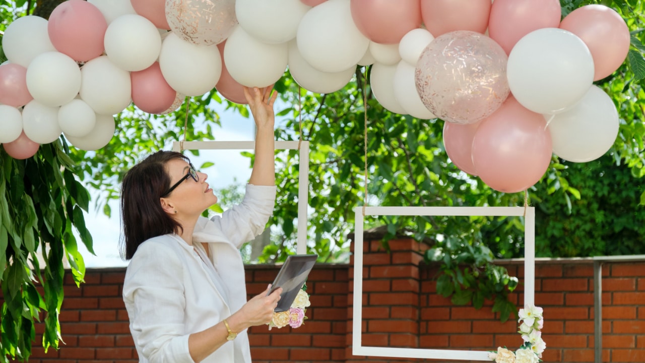 Hanging balloons.