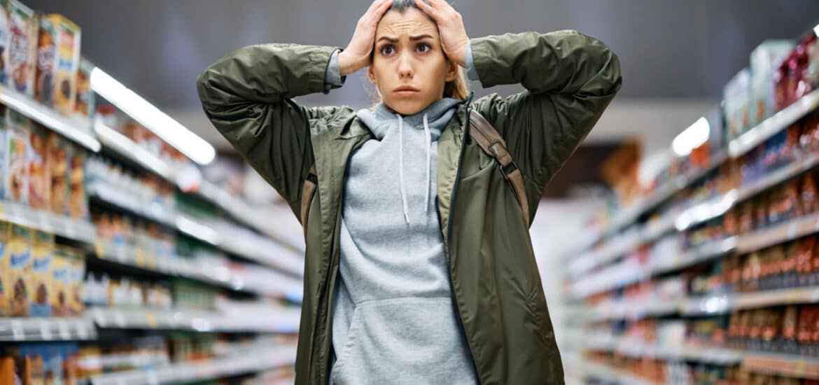 Woman shocked at high food prices