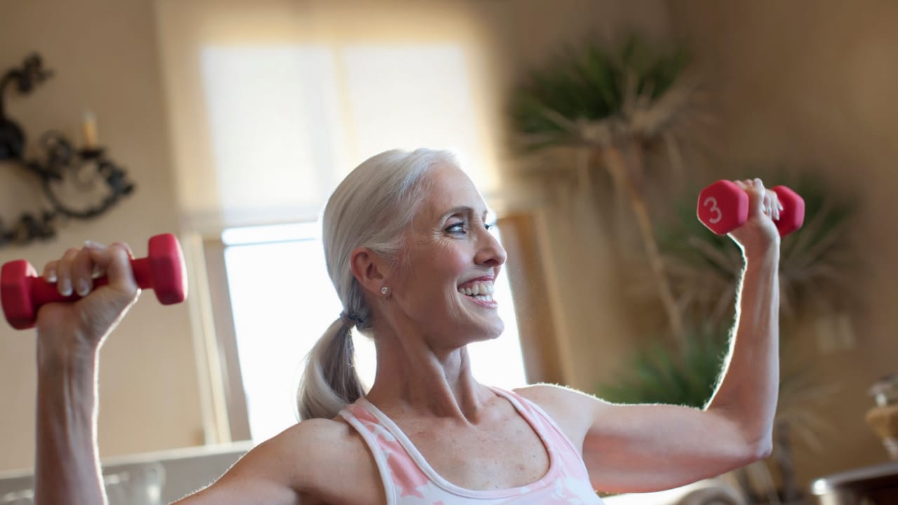 Woman exercising at home