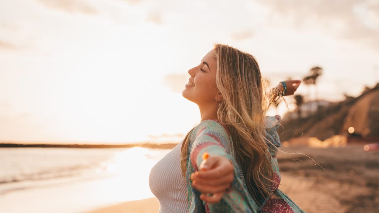 happy woman at the beach