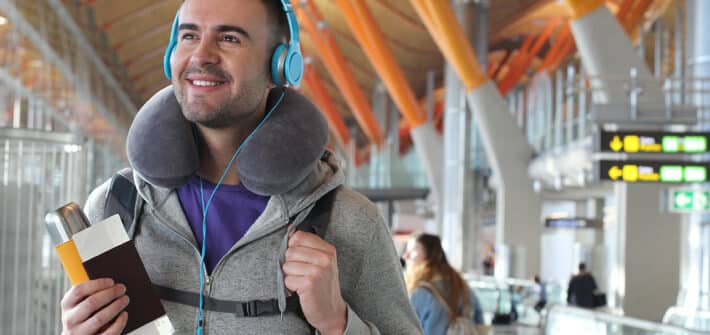 Young traveler ready for an adventure at the airport