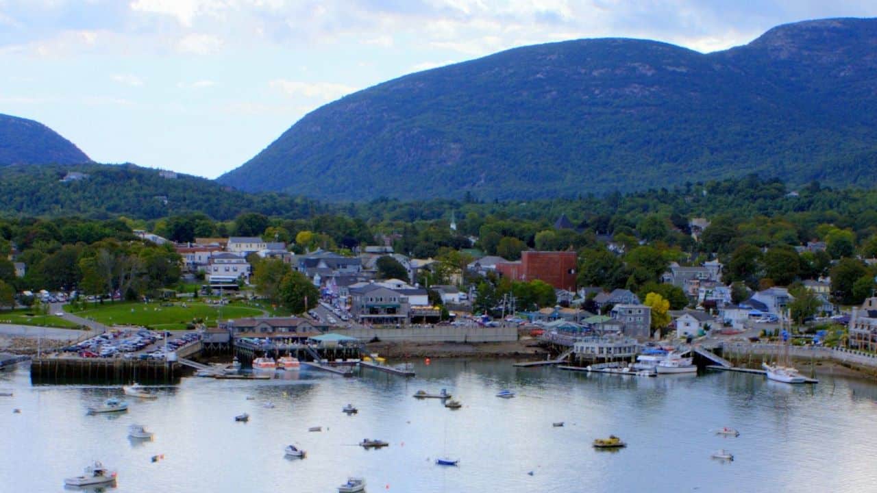 Bar Harbor and Cadillac Mountain from Bar Island, Maine, United States, 2009