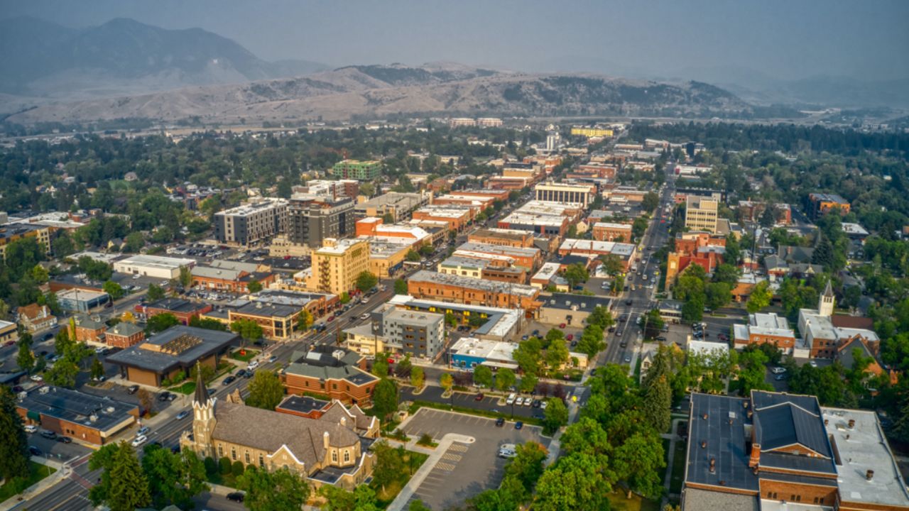 Aerial View of Downtown Bozeman, Montana in Summer