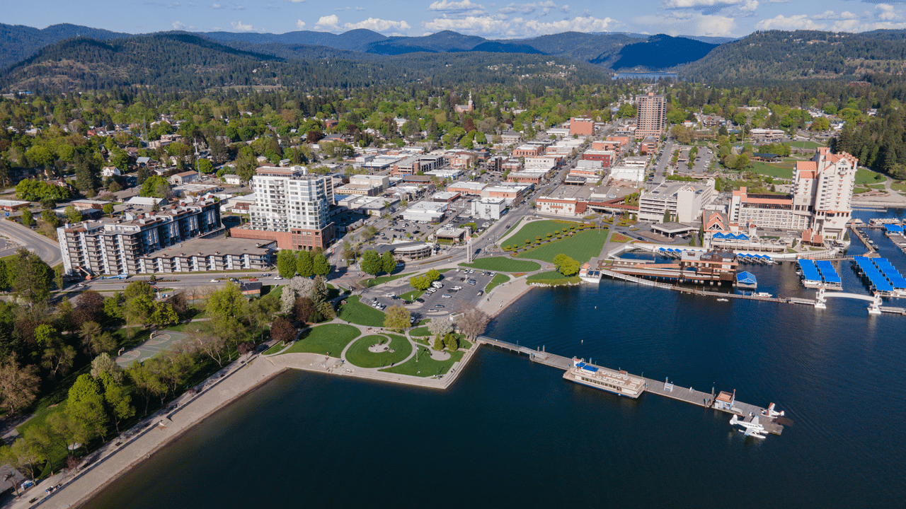 Drone view of Coeur d'Alene, Idaho State, USA