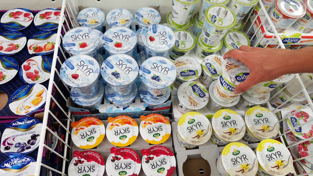 Yogurt at a grocery store.