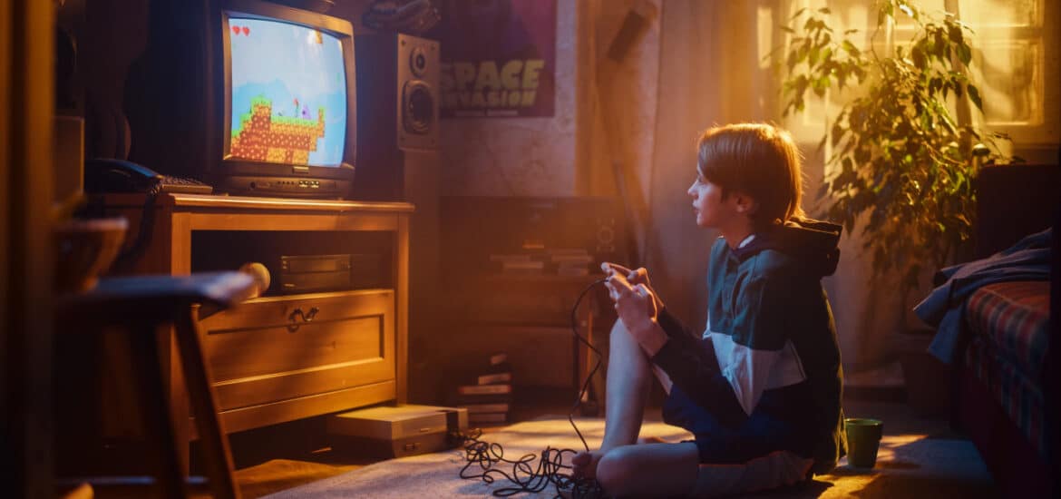 Boy playing video games.