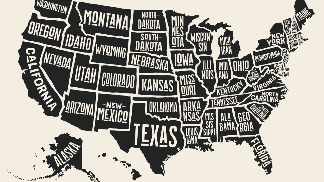 Map of other top rated states to live in with white sandy beaches
