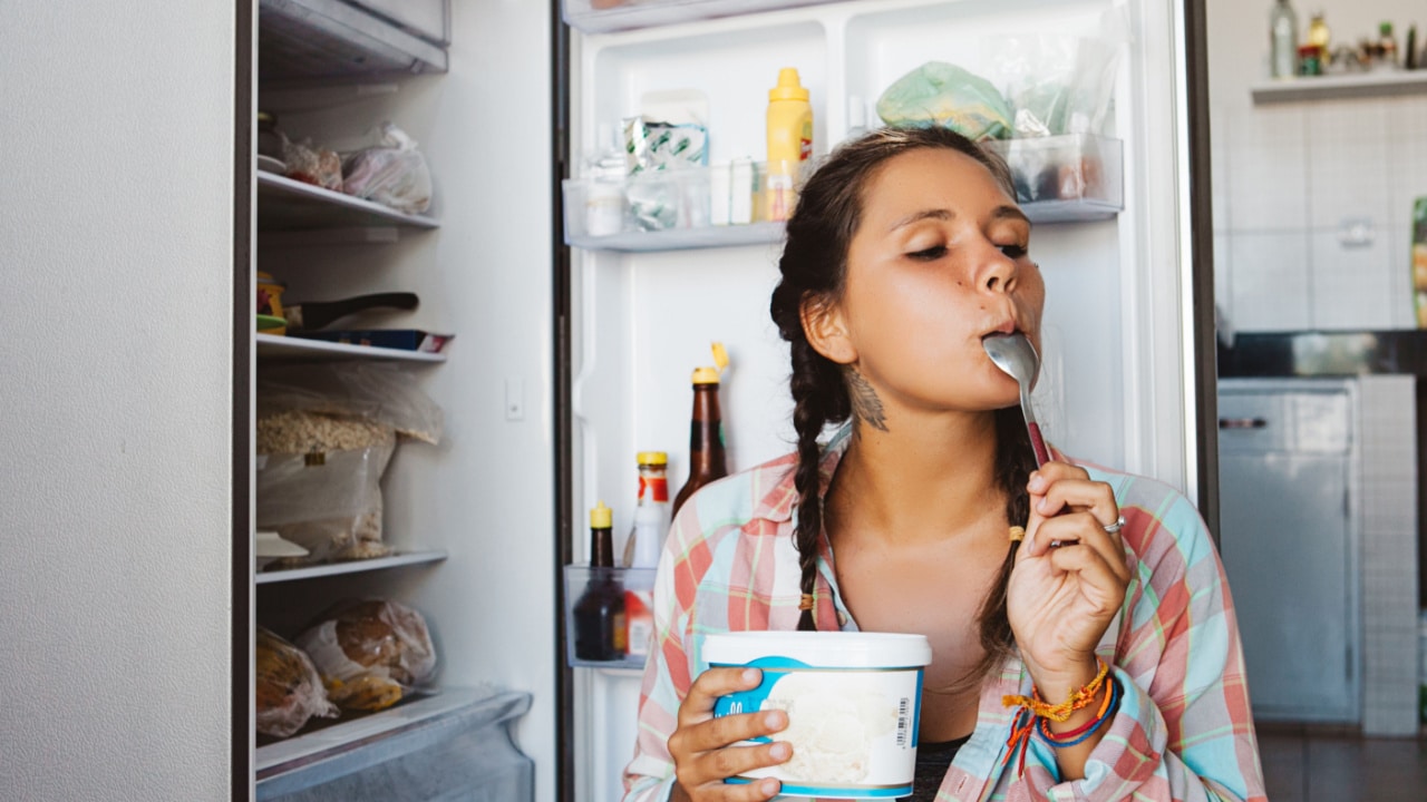 Woman eating ice cream